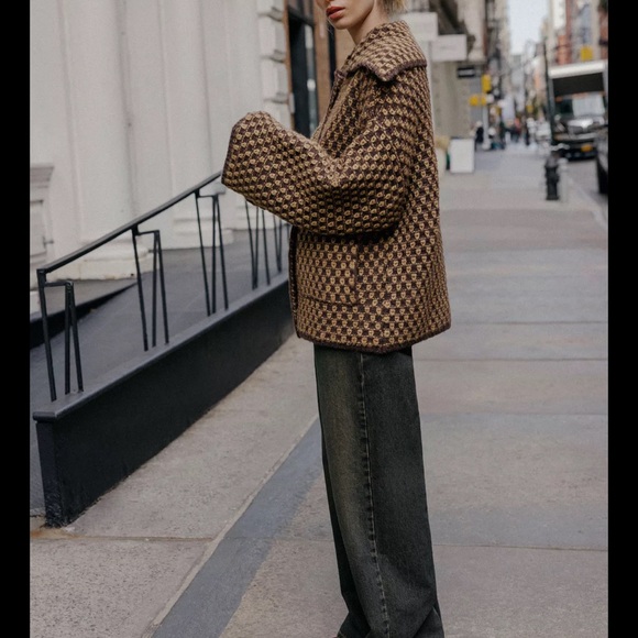 Zara Brown and Beige Patterned Knit Cardigan - Picture 4 of 5
